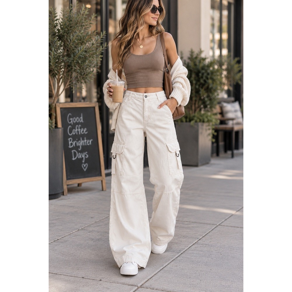 American Eagle Y2K Ivory Baggy Cargo Pants Size 2
